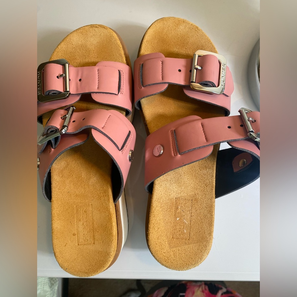 Hunter Pink Suede Double Buckle Sandals